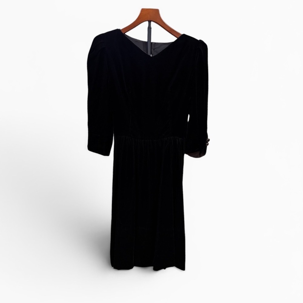 Vtg 80s Lanz Originals Sexy Black Velvet Open Back Dress whimsigoth USA Womens 6